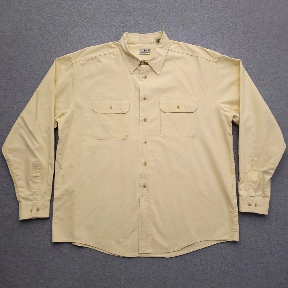 LL Bean Sunwashed Canvas Shirt Mens XL Work Button Up Yellow Long Sleeve Vtg